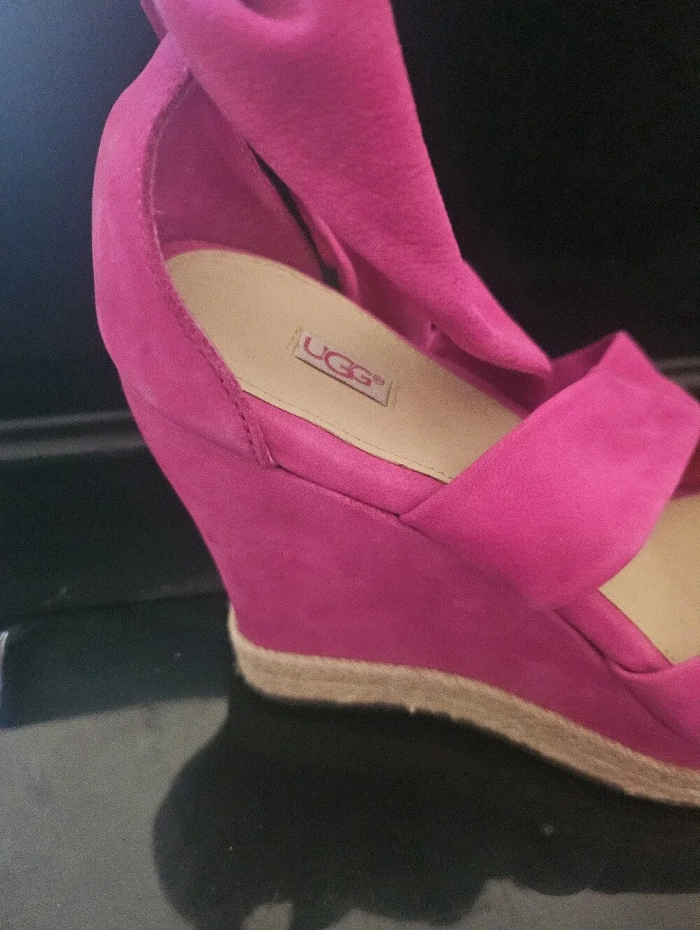 Ugg Pink Espadrille Wedge Sandals with Ankle Tie Size 8